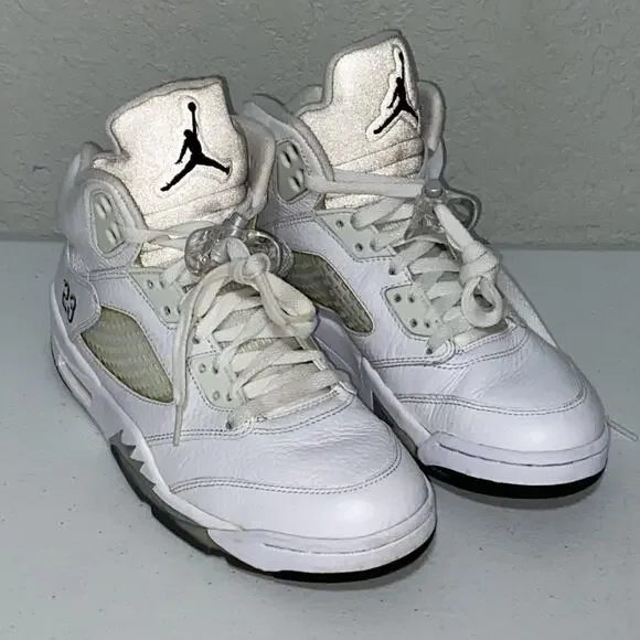 Nike Air Jordan Retro 5 V‎ Metallic White 136027-130 Mens Size 7 Womens 8.5 2015