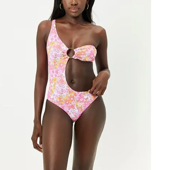 Frankies Bikinis x Naomi Seraphina Floral One Piece Swim Cutout Retro Medium