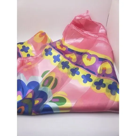 PINK blue and yellow floral silk scarf wrap summer scarf