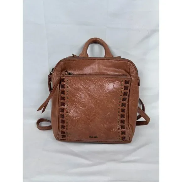 The Sak Loyola Leather Mini Backpack Crossbody Convertible Bag Brown Embossed