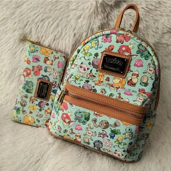 Loungefly Pokémon 151 Generation Teal Mini Backpack and Wallet
