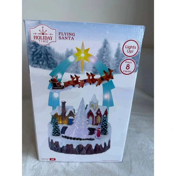 New Holiday Time Musical Flying Santa‎ Lights Up Plays 8 Carols 11..5