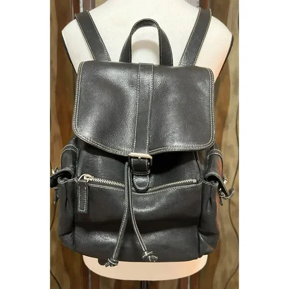 Vintage J Crew unisex black leather backpack