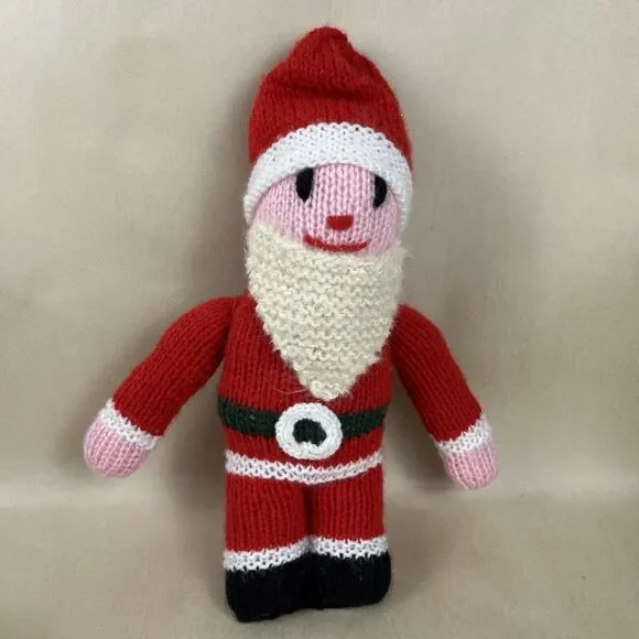 VTG Hand Knitted‎ Gnome Doll Christmas Stuffed Plush Decoration 12”
