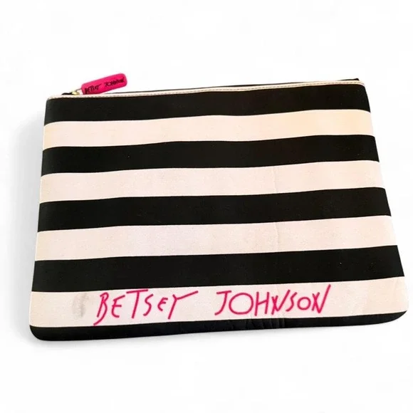 Betsey‎ Johnson black and white striped tech pouch
