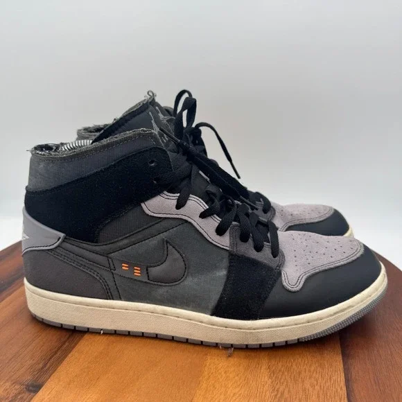 Nike Air Jordan 1 Mid Craft Inside Out Black Grey Mens 11.5 Basketball Sneakers