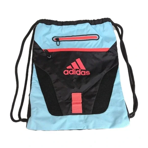 Adidas Lightweight Black Turquoise Blue Pink Drawstring Sports Backpack Bag NWOT