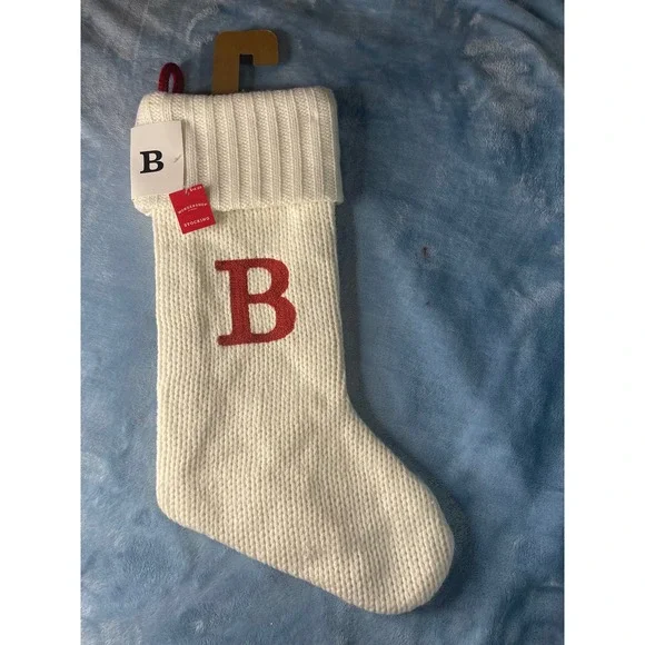 Wondershop Target Christmas Stocking Monogram Letter B Cream White Knit Red Logo