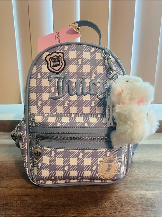 Juicy Couture Study In Style w/scottie Backpack w/ Plush Charm, Dusty Blue Color