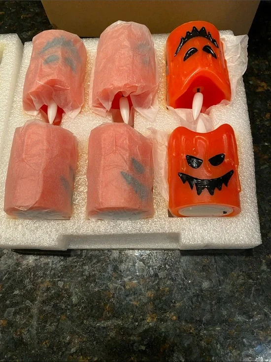 NIB Set of 6 Halloween Flameless LED Candles featuring Scary Pumpkins