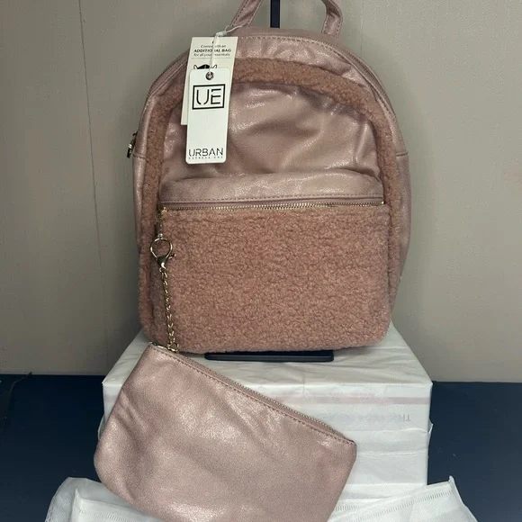 Urban Expressions Metalic Blush Sherpa Backpack and pouch set
