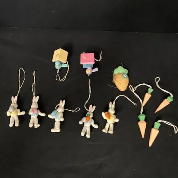 Vtg Mini Wood & Resin‎ Easter Tree Ornaments Hand Painted Lot of 12