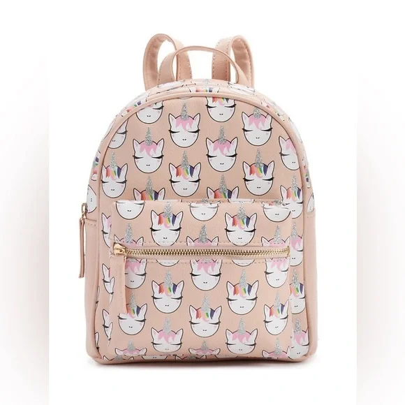 OMG Accessories Glitter Stylish Peach Unicorn Print Girls Mini Backpack