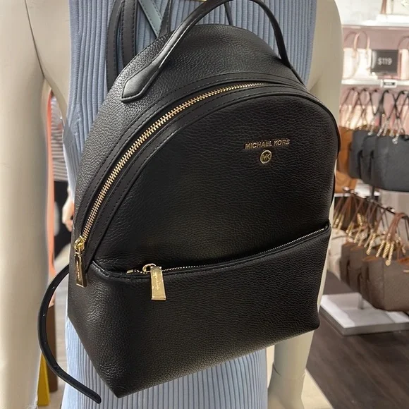 Michael Kors Womens Valerie Medium Logo Backpack 30F2G9VB2B  Black NWT