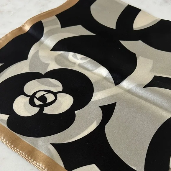 Elegant Black and Gold silk Floral‎ Scarf