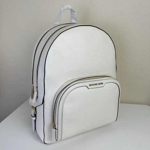 MICHAEL KORS Jaycee Large Backpack Pebbled Cream Leather Zip Multi Pocket Travel