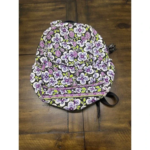 Vera Bradley Plum Crazy Small Backpack Bookbag Retired Purple Floral Cotton