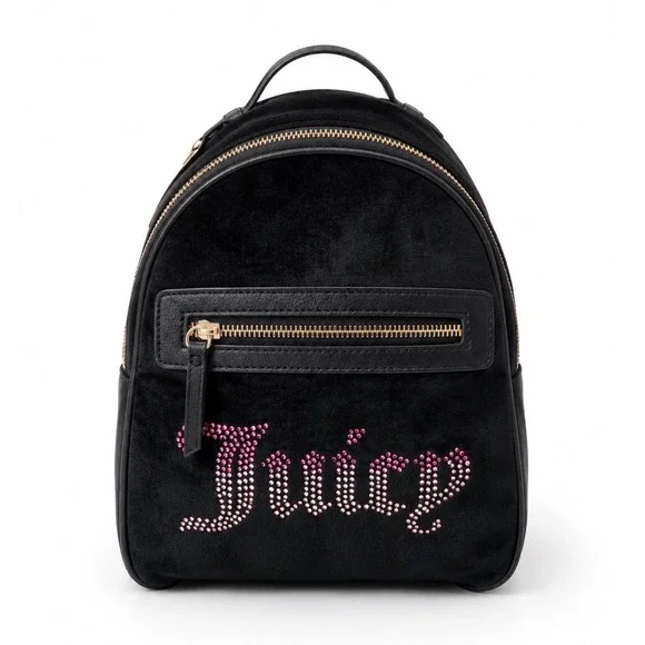 NEW Juicy Couture Big Spender Black Velour Rhinestone‎ Mini Backpack Liquorice