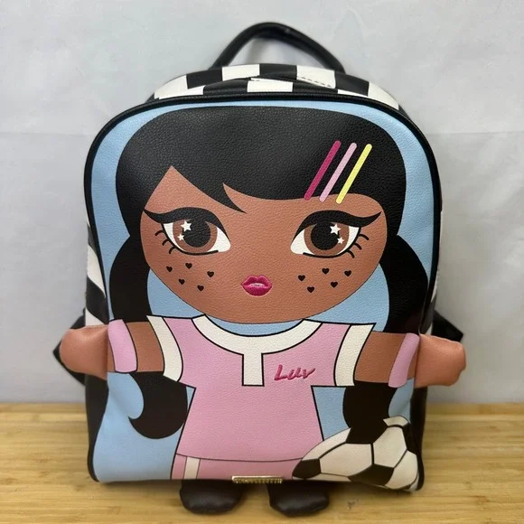 Luv Betsey Johnson Soccer Girl Mini Backpack‎ Black White Striped Character Bag