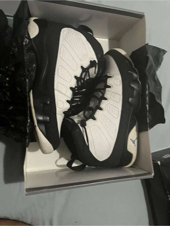 Jordan Black and White Basketball Shoes with Light Blue Jumpman