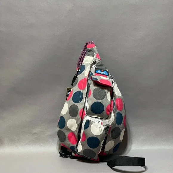 NWT KAVU 9150-716 Mini Rope Bag Got Dots Multi Color Dot Canvas‎ Sling Backpack