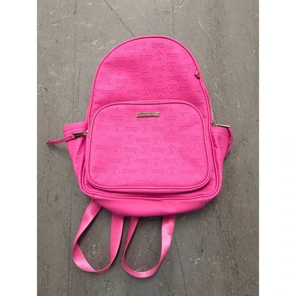 Juicy Couture Wordplay Backpack Womens Pink Debossed Logo Shoulder Bag See‎ Pics