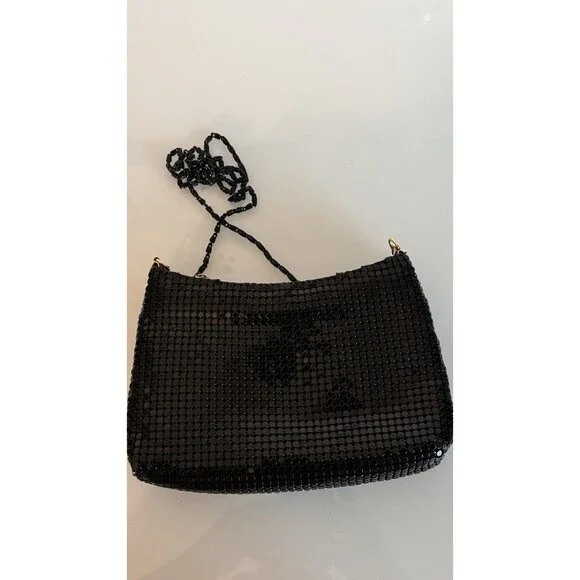 Black Metal Mesh Evening Bag Y2K 90s Shoulder Purse‎