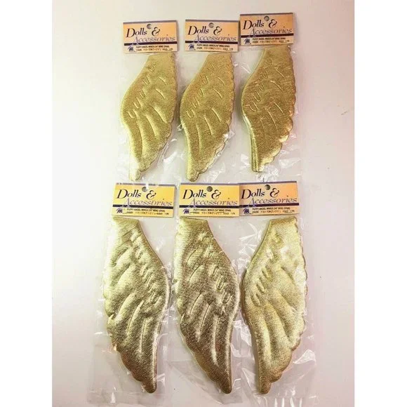 Lot of 6 Packs Puffy Gold Angel Wings 14