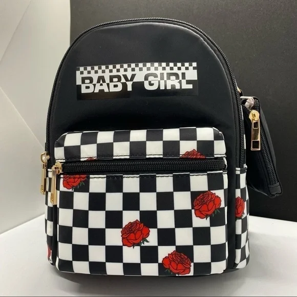 Like Dreams Baby Girl Checkered Roses Mini Backpack