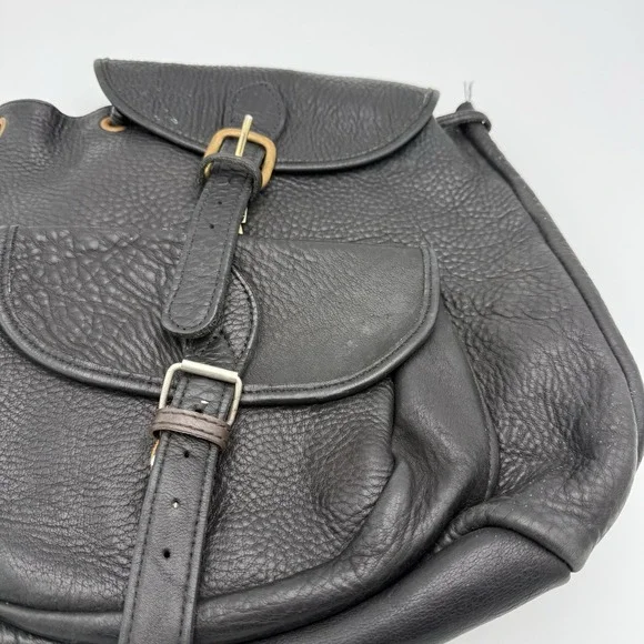 VTG Genuine Leather Rucksack Backpack Black Travel 12