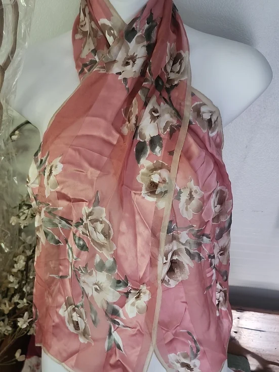Elegent Blush Pink Floral Design Silk Scarf