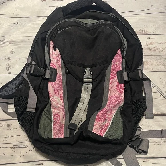 L.L. Bean Black and Pink Patterned Backpack