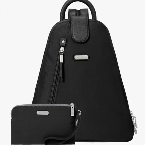Baggallini Black Sling Backpack Bundle with RFID Wristlet