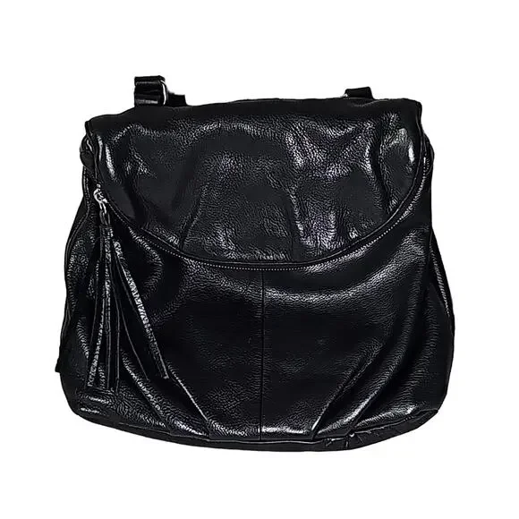 Margot Black Leather Zipper Flap Hobo Backpack Khaki Straps