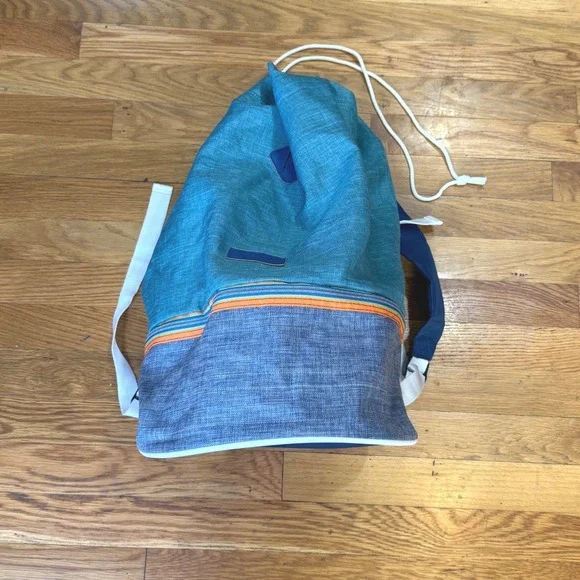 Throwback by Fitkicks Blue Teal Striped Drawstring Daypack Backpack Bag