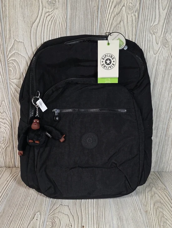 Kipling Seoul Laptop Backpack in True Black Monkey Keychain NWT