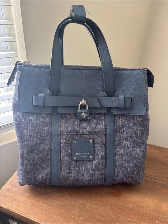 henri bendel denim blue Jetsetter backpack/crossbody- Small