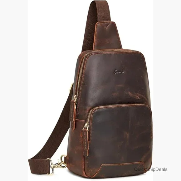 Genuine Leather RFID Blocking Crossbody Sling Bag Backpack Daypack Travel