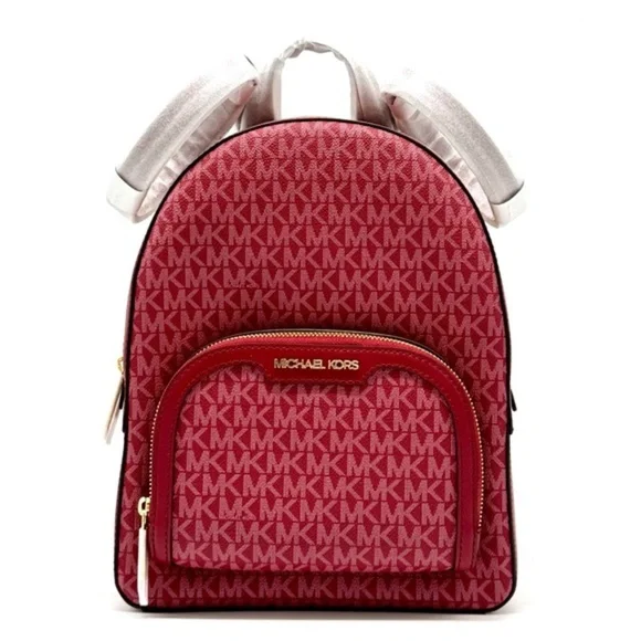 Michael Kors Jaycee Medium Signature Logo Backpack Cherry