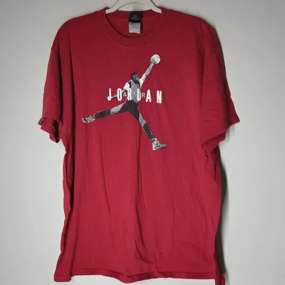 Air Jordan Spell Out Jumpman Red T-Shirt Men's Large Red Puff Print Michael