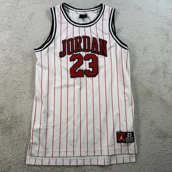 Nike Air Jordan Jersey Youth Large White Red Pinstripe Basketball #23 Bulls