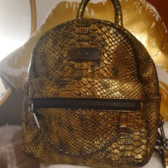 BCBG Paris Gold Snake Print Mini Backpack