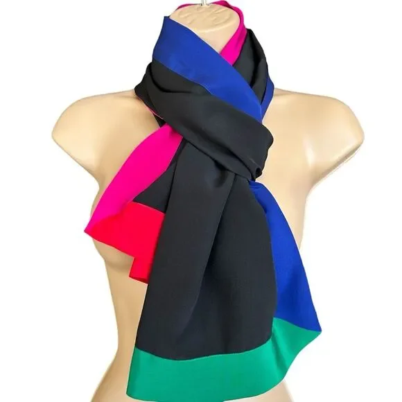 Doncaster Blue Black Red Pink Colorblock Silk Scarf