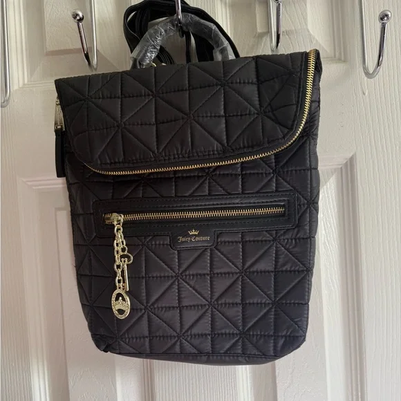 Juicy Couture Black Quilted Backpack with‎ Gold Hardware and Charm