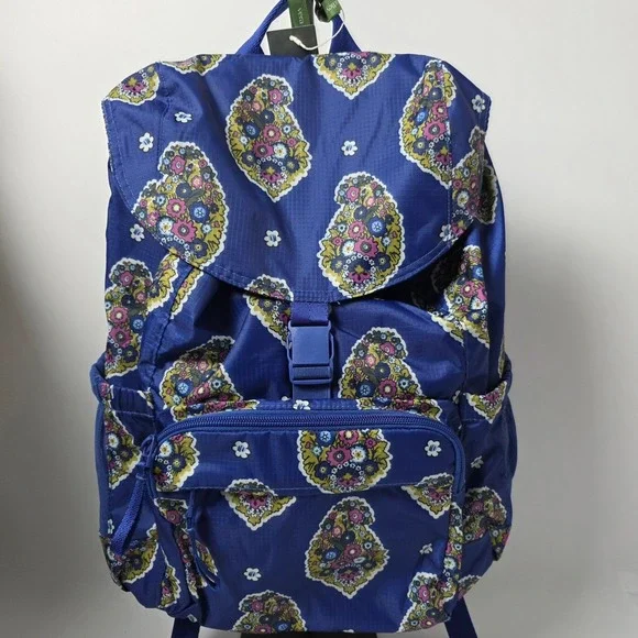 Vera Bradley Berkhill Backpack Kew Gardens Blue Floral Ripstop Travel‎ Bag NWT
