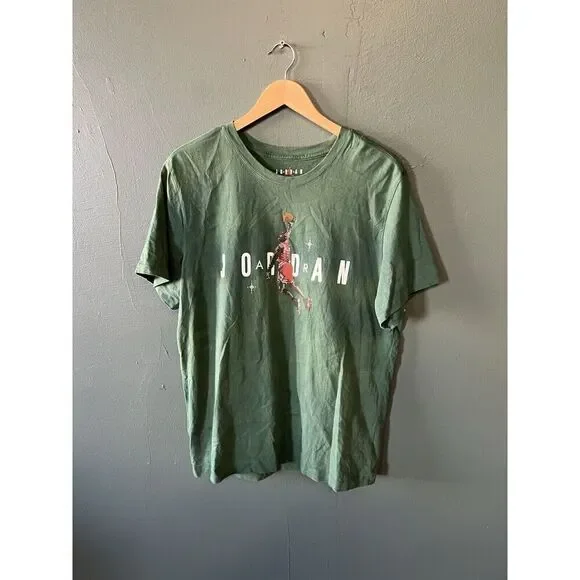 Jordan Brand Mens Green Short Sleeve Graphic T-shirt Size Large