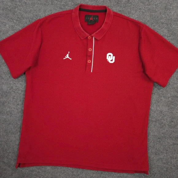 Jordan University of Oklahoma Sooners Polo Shirt Mens L Red Jumpman Collegiate