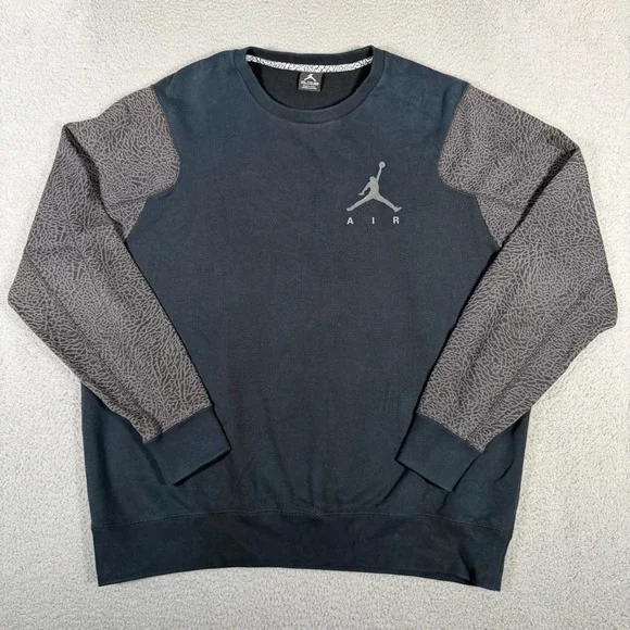 Nike Air Jordan Sweatshirt Mens 2XL Black Gray Faded Elephant Crewneck Jumpman