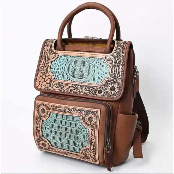 American Darling Eleanor Backpack Genuine Leather Western Floral Tooled Bag New