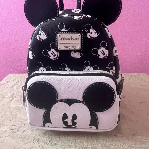 Disney Parks Mickey Mouse mini backpack classic black and white allover Mickey